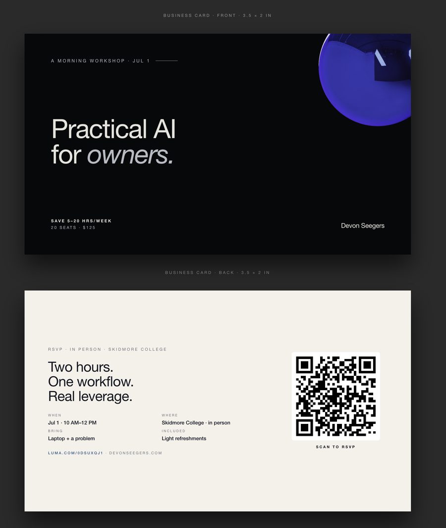 Practical AI business card, front and back